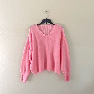 Bubblegum‎ Pink V Neck Knit Sweater